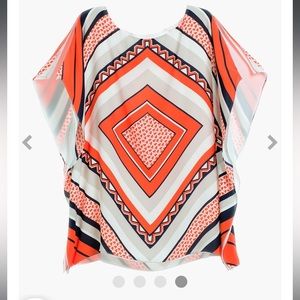 Travelers by Chicos Womens Size S/M Scarf Printed Top Abstract Split Sleeve